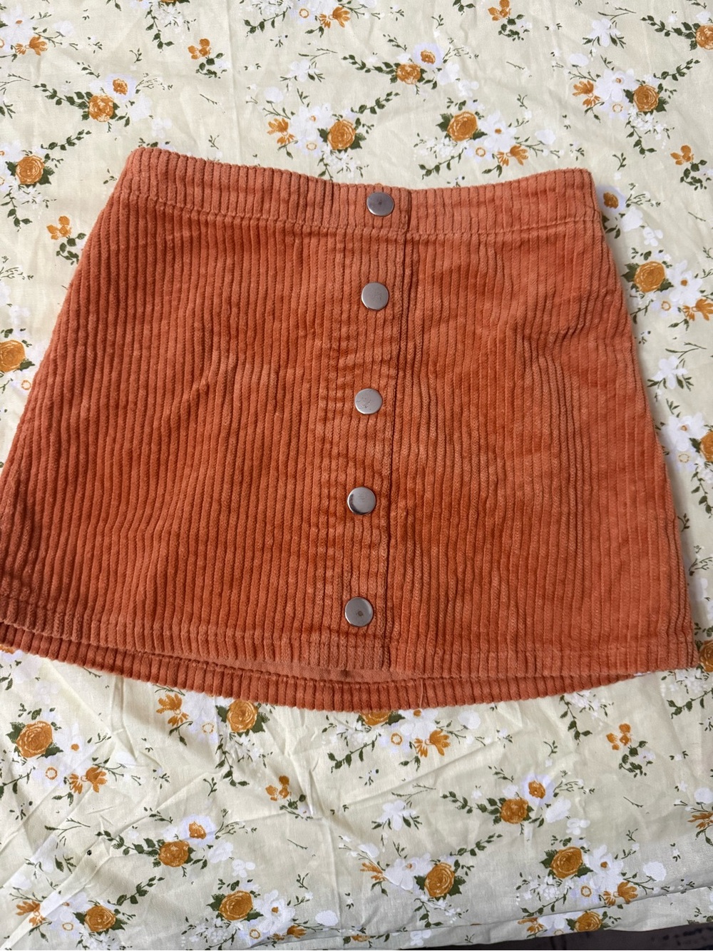 Orange Corduroy Button-Front Mini Skirt
